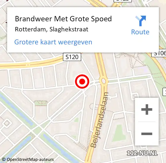 Locatie op kaart van de 112 melding: Brandweer Met Grote Spoed Naar Rotterdam, Slaghekstraat op 8 mei 2024 18:42