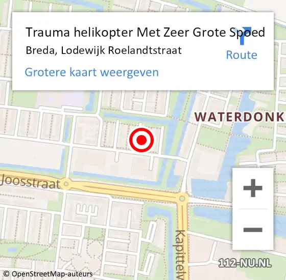 Locatie op kaart van de 112 melding: Trauma helikopter Met Zeer Grote Spoed Naar Breda, Lodewijk Roelandtstraat op 8 mei 2024 21:51