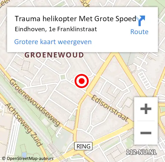 Locatie op kaart van de 112 melding: Trauma helikopter Met Grote Spoed Naar Eindhoven, 1e Franklinstraat op 8 mei 2024 23:16