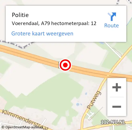 Locatie op kaart van de 112 melding: Politie Voerendaal, A79 hectometerpaal: 12 op 8 mei 2024 23:22