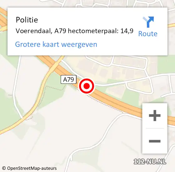 Locatie op kaart van de 112 melding: Politie Voerendaal, A79 hectometerpaal: 14,9 op 8 mei 2024 23:23