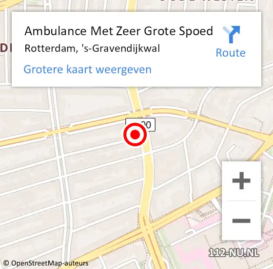 Locatie op kaart van de 112 melding: Ambulance Met Zeer Grote Spoed Naar Rotterdam, 's-Gravendijkwal op 8 mei 2024 23:55