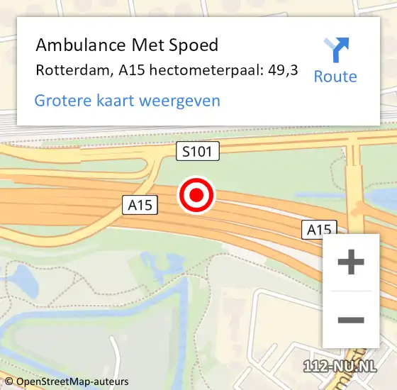 Locatie op kaart van de 112 melding: Ambulance Met Spoed Naar Rotterdam, A15 hectometerpaal: 49,3 op 9 mei 2024 11:51