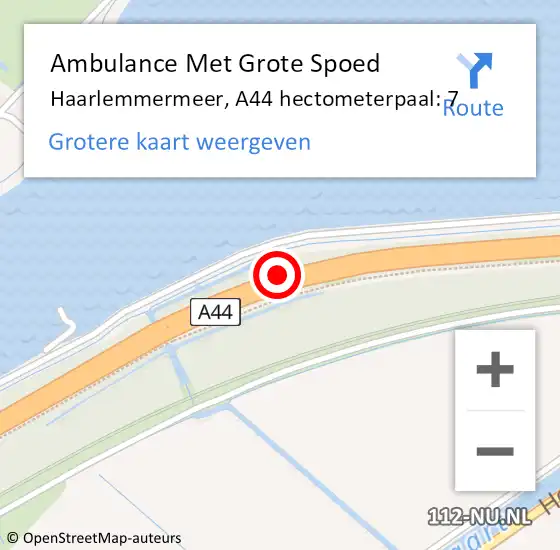 Locatie op kaart van de 112 melding: Ambulance Met Grote Spoed Naar Haarlemmermeer, A44 hectometerpaal: 7 op 9 mei 2024 12:40