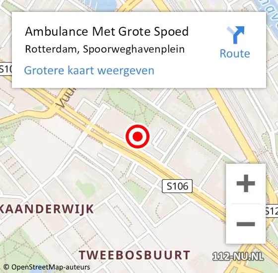 Locatie op kaart van de 112 melding: Ambulance Met Grote Spoed Naar Rotterdam, Spoorweghavenplein op 9 mei 2024 13:27
