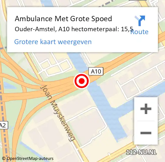 Locatie op kaart van de 112 melding: Ambulance Met Grote Spoed Naar Ouder-Amstel, A10 hectometerpaal: 15,5 op 9 mei 2024 13:46