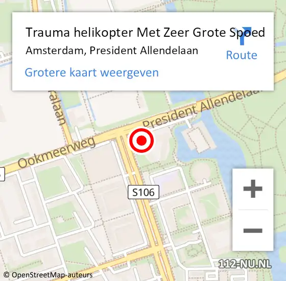 Locatie op kaart van de 112 melding: Trauma helikopter Met Zeer Grote Spoed Naar Amsterdam, President Allendelaan op 9 mei 2024 15:12