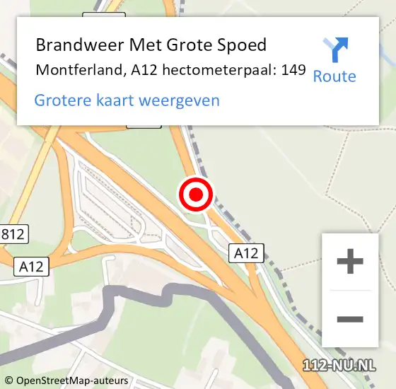 Locatie op kaart van de 112 melding: Brandweer Met Grote Spoed Naar Montferland, A12 hectometerpaal: 149 op 9 mei 2024 16:35