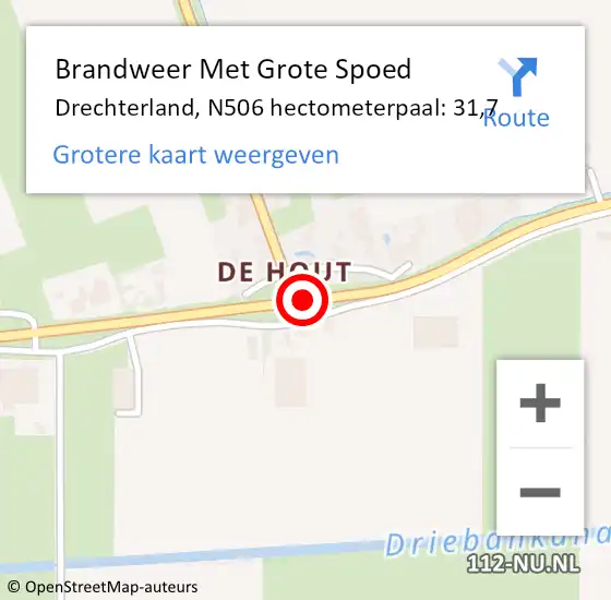 Locatie op kaart van de 112 melding: Brandweer Met Grote Spoed Naar Drechterland, N506 hectometerpaal: 31,7 op 9 mei 2024 16:40