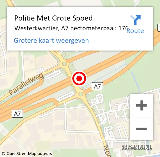 Locatie op kaart van de 112 melding: Politie Met Grote Spoed Naar Westerkwartier, A7 hectometerpaal: 176 op 9 mei 2024 18:11