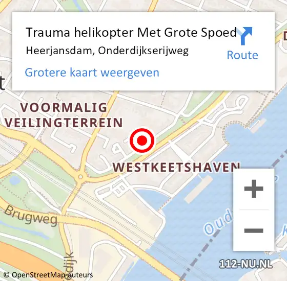 Locatie op kaart van de 112 melding: Trauma helikopter Met Grote Spoed Naar Heerjansdam, Onderdijkserijweg op 9 mei 2024 20:09