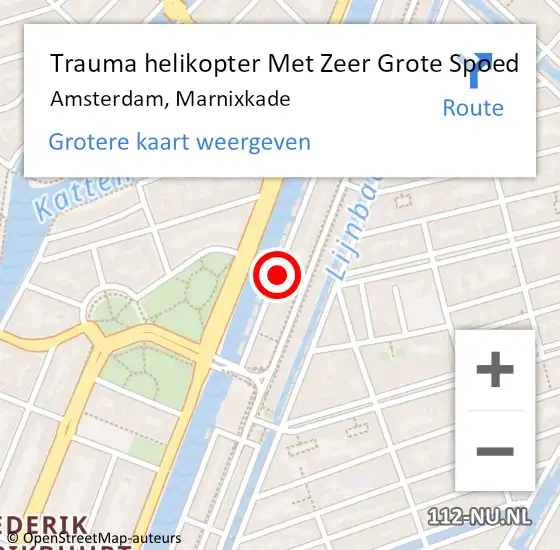 Locatie op kaart van de 112 melding: Trauma helikopter Met Zeer Grote Spoed Naar Amsterdam, Marnixkade op 10 mei 2024 06:43