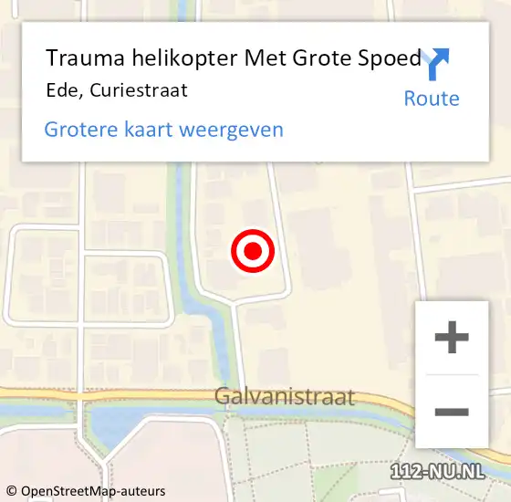 Locatie op kaart van de 112 melding: Trauma helikopter Met Grote Spoed Naar Ede, Curiestraat op 10 mei 2024 08:55