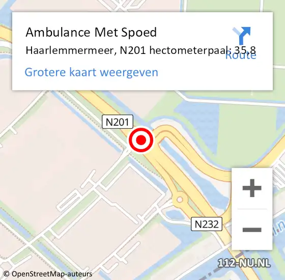 Locatie op kaart van de 112 melding: Ambulance Met Spoed Naar Haarlemmermeer, N201 hectometerpaal: 35,8 op 10 mei 2024 12:43