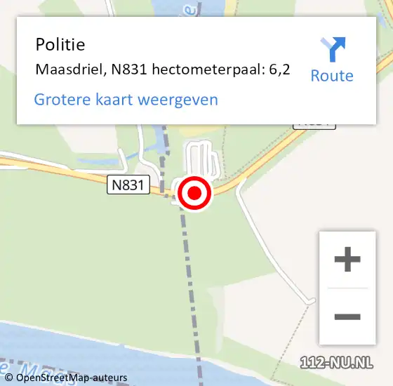 Locatie op kaart van de 112 melding: Politie Maasdriel, N831 hectometerpaal: 6,2 op 10 mei 2024 15:24
