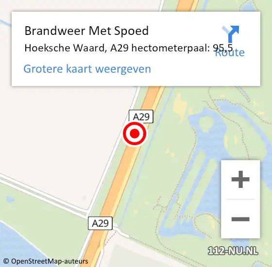 Locatie op kaart van de 112 melding: Brandweer Met Spoed Naar Hoeksche Waard, A29 hectometerpaal: 95,5 op 10 mei 2024 15:27