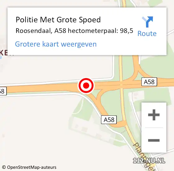 Locatie op kaart van de 112 melding: Politie Met Grote Spoed Naar Roosendaal, A58 hectometerpaal: 98,5 op 10 mei 2024 16:24