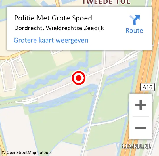 Locatie op kaart van de 112 melding: Politie Met Grote Spoed Naar Dordrecht, Wieldrechtse Zeedijk op 10 mei 2024 16:50