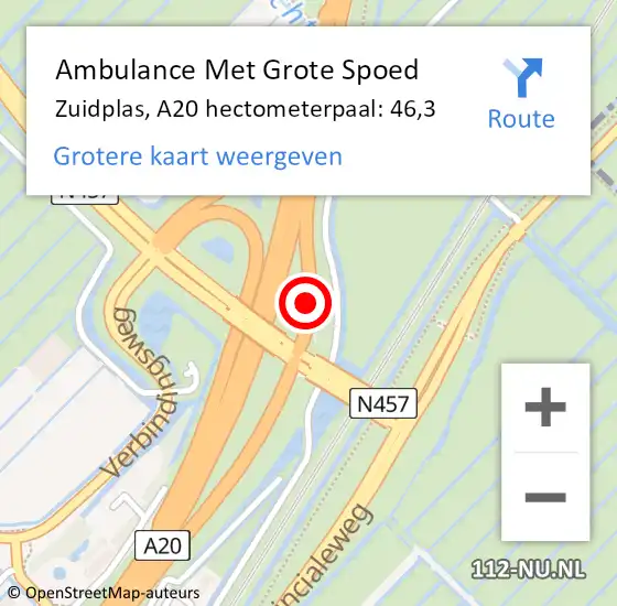 Locatie op kaart van de 112 melding: Ambulance Met Grote Spoed Naar Zuidplas, A20 hectometerpaal: 46,3 op 10 mei 2024 17:57