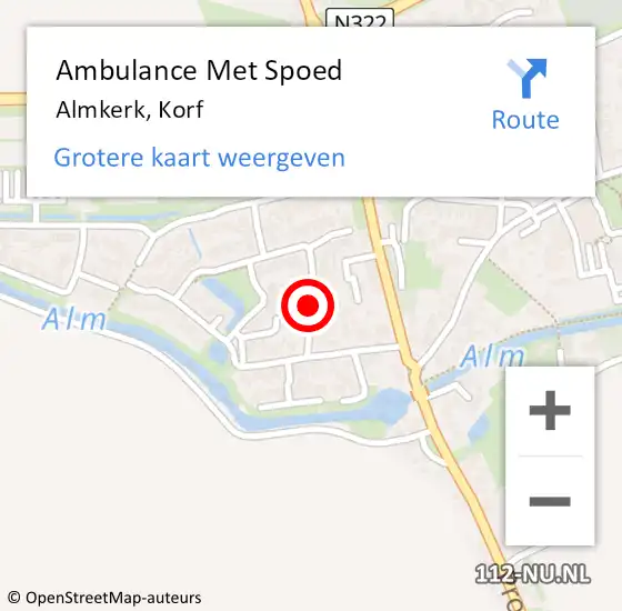 Locatie op kaart van de 112 melding: Ambulance Met Spoed Naar Almkerk, Korf op 9 november 2014 01:39