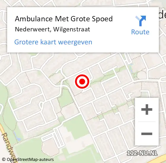 Locatie op kaart van de 112 melding: Ambulance Met Grote Spoed Naar Nederweert, Wilgenstraat op 9 november 2014 06:52