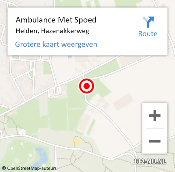 Locatie op kaart van de 112 melding: Ambulance Met Spoed Naar Helden, Hazenakkerweg op 4 april 2015 21:10