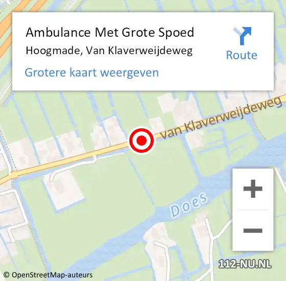 Locatie op kaart van de 112 melding: Ambulance Met Grote Spoed Naar Hoogmade, Van Klaverweijdeweg op 4 augustus 2015 01:39