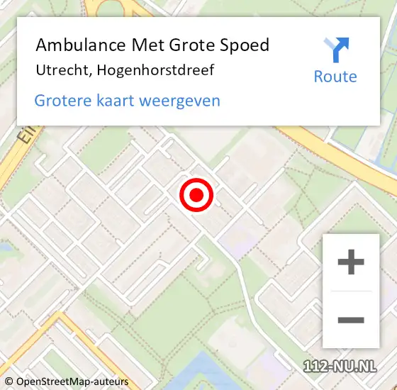 Locatie op kaart van de 112 melding: Ambulance Met Grote Spoed Naar Utrecht, Hogenhorstdreef op 11 oktober 2015 10:34