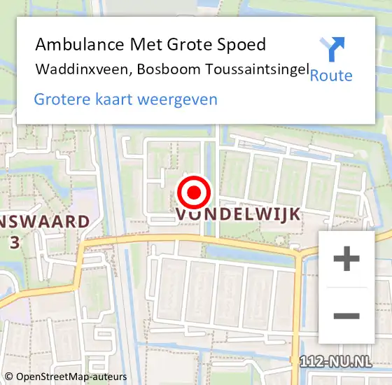 Locatie op kaart van de 112 melding: Ambulance Met Grote Spoed Naar Waddinxveen, Bosboom Toussaintsingel op 29 november 2015 00:36