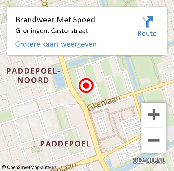 Locatie op kaart van de 112 melding: Brandweer Met Spoed Naar Groningen, Castorstraat op 20 december 2015 09:25