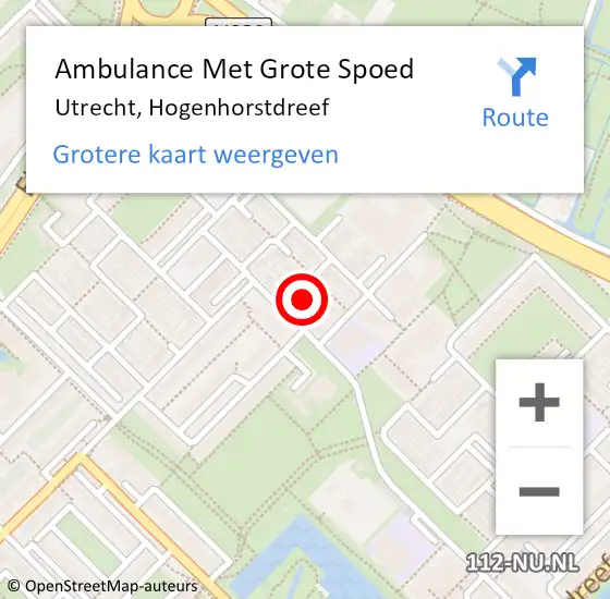 Locatie op kaart van de 112 melding: Ambulance Met Grote Spoed Naar Utrecht, Hogenhorstdreef op 9 mei 2016 08:43