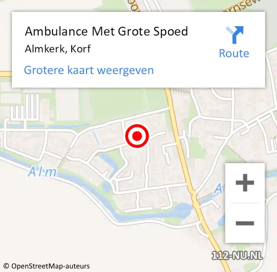Locatie op kaart van de 112 melding: Ambulance Met Grote Spoed Naar Almkerk, Korf op 11 mei 2016 11:46