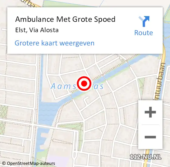 Locatie op kaart van de 112 melding: Ambulance Met Grote Spoed Naar Elst, Via Alosta op 14 augustus 2016 01:21