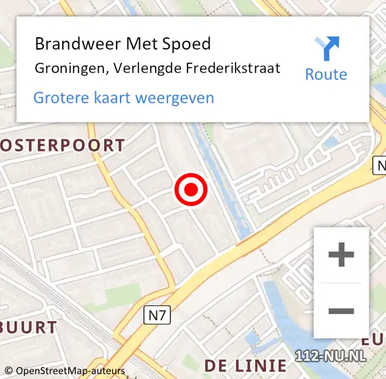 Locatie op kaart van de 112 melding: Brandweer Met Spoed Naar Groningen, Verlengde Frederikstraat op 16 augustus 2016 13:55