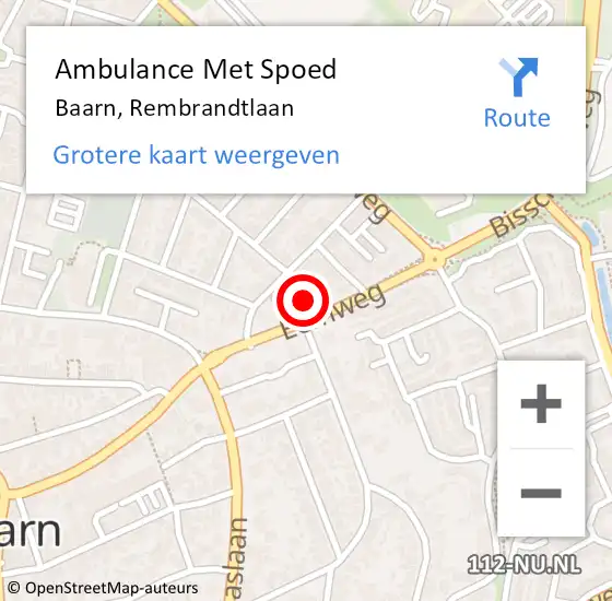 Locatie op kaart van de 112 melding: Ambulance Met Spoed Naar Baarn, Rembrandtlaan op 28 augustus 2016 13:11