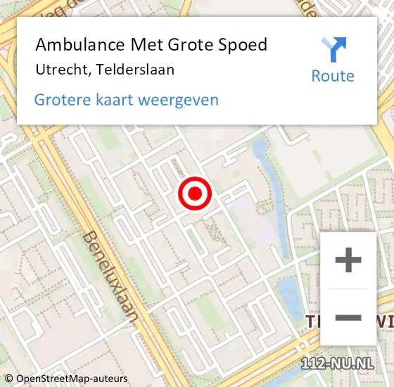 Locatie op kaart van de 112 melding: Ambulance Met Grote Spoed Naar Utrecht, Telderslaan op 18 oktober 2016 05:01