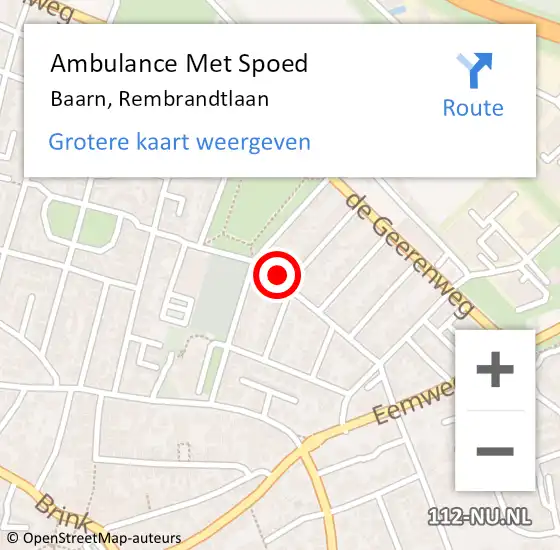 Locatie op kaart van de 112 melding: Ambulance Met Spoed Naar Baarn, Rembrandtlaan op 13 december 2016 11:45