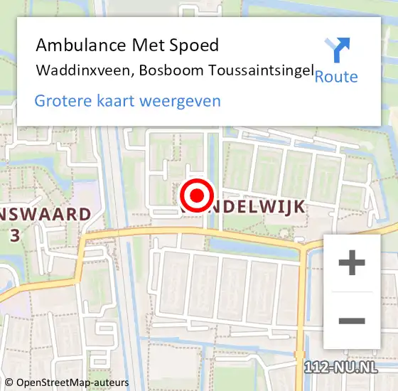 Locatie op kaart van de 112 melding: Ambulance Met Spoed Naar Waddinxveen, Bosboom Toussaintsingel op 30 december 2016 17:49