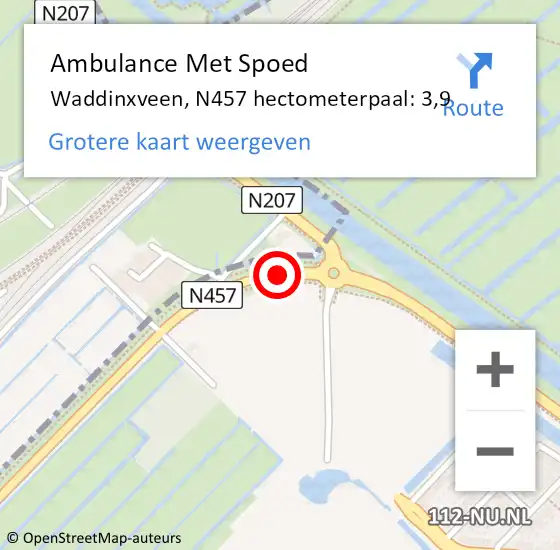 Locatie op kaart van de 112 melding: Ambulance Met Spoed Naar Waddinxveen, N457 hectometerpaal: 3,9 op 28 januari 2017 16:52