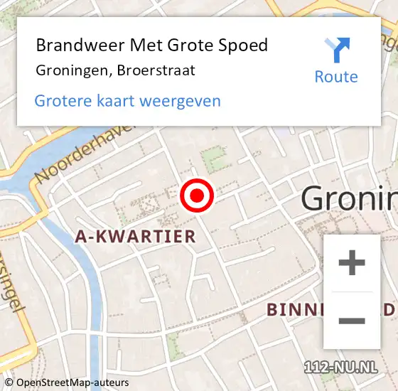 Locatie op kaart van de 112 melding: Brandweer Met Grote Spoed Naar Groningen, Broerstraat op 4 februari 2017 00:55
