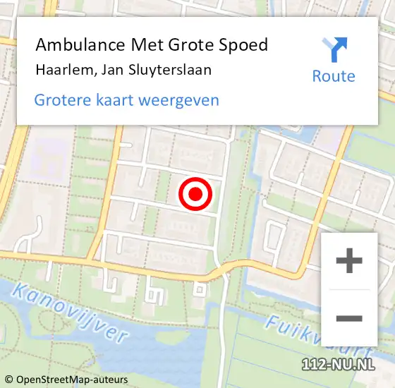 Locatie op kaart van de 112 melding: Ambulance Met Grote Spoed Naar Haarlem, Jan Sluyterslaan op 17 februari 2017 10:12