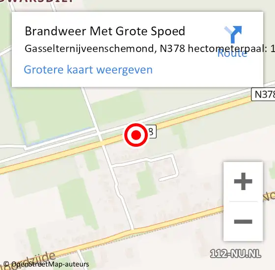 Locatie op kaart van de 112 melding: Brandweer Met Grote Spoed Naar Gasselternijveenschemond, N378 hectometerpaal: 1,0 op 14 januari 2014 17:01