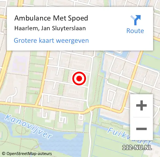 Locatie op kaart van de 112 melding: Ambulance Met Spoed Naar Haarlem, Jan Sluyterslaan op 4 mei 2017 17:39