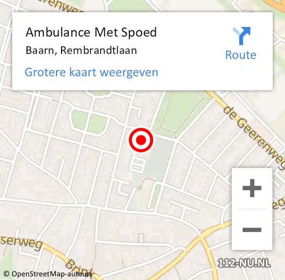 Locatie op kaart van de 112 melding: Ambulance Met Spoed Naar Baarn, Rembrandtlaan op 20 september 2017 11:26