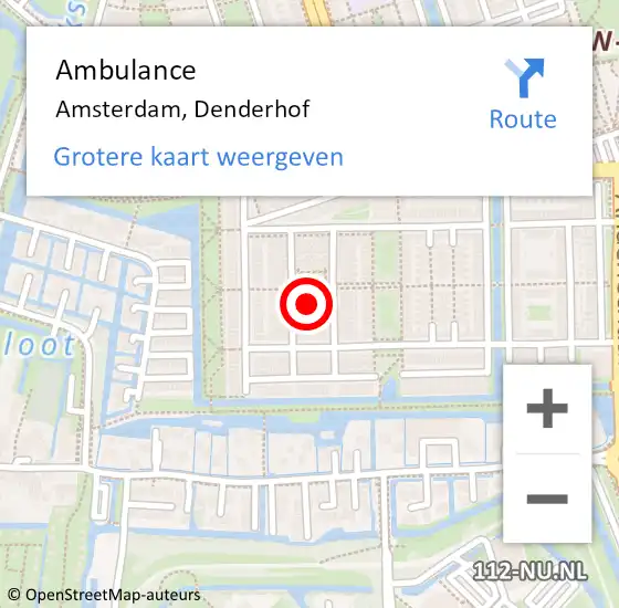 Locatie op kaart van de 112 melding: Ambulance Amsterdam, Denderhof op 11 oktober 2017 18:17