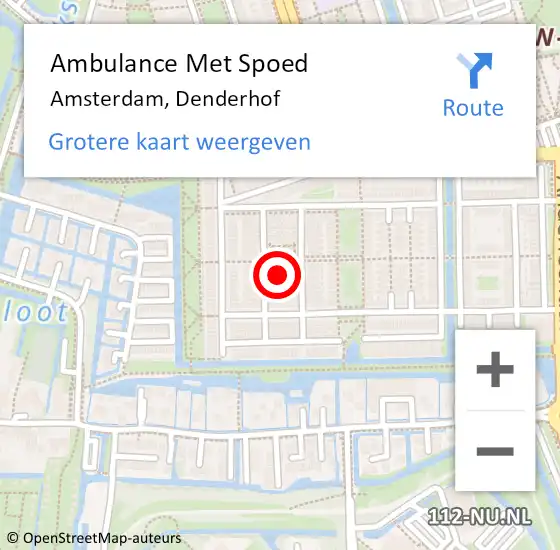Locatie op kaart van de 112 melding: Ambulance Met Spoed Naar Amsterdam, Denderhof op 13 oktober 2017 13:48