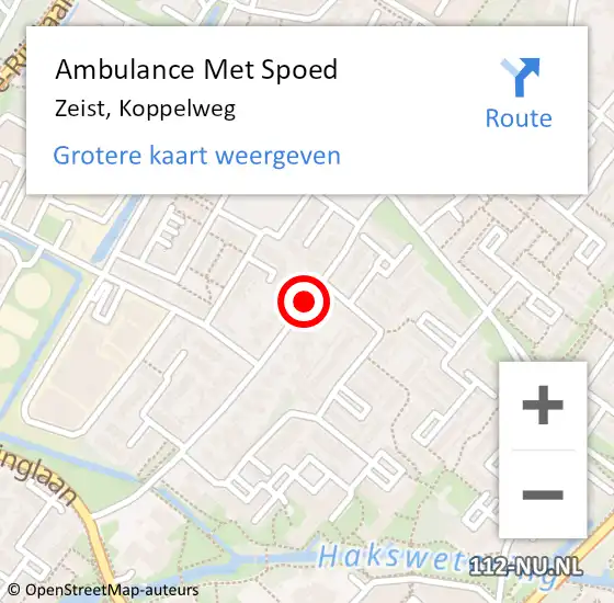 Locatie op kaart van de 112 melding: Ambulance Met Spoed Naar Zeist, Koppelweg op 22 december 2017 15:06