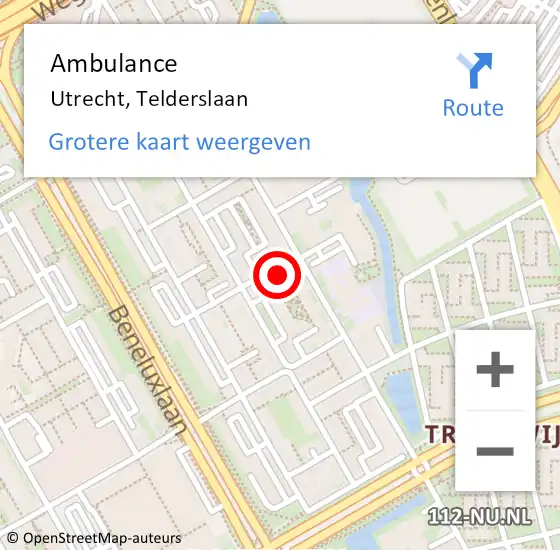 Locatie op kaart van de 112 melding: Ambulance Utrecht, Telderslaan op 26 januari 2018 11:42