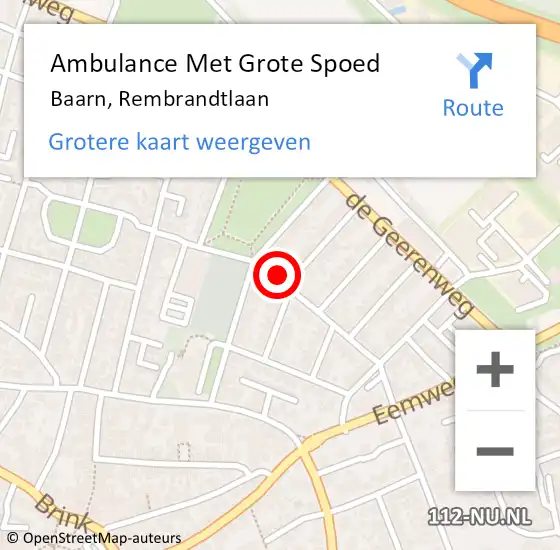 Locatie op kaart van de 112 melding: Ambulance Met Grote Spoed Naar Baarn, Rembrandtlaan op 7 maart 2018 04:54