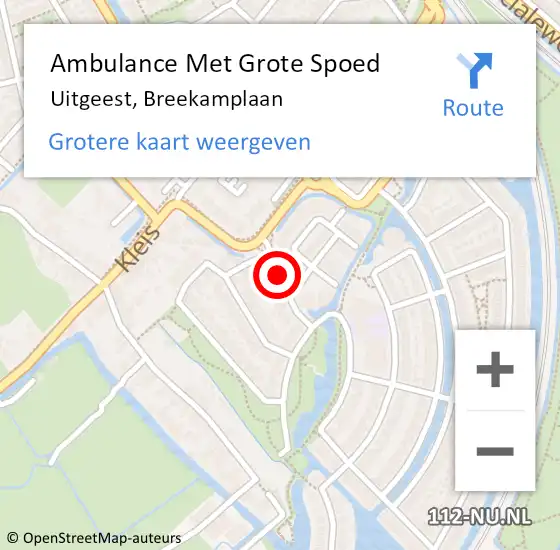 Locatie op kaart van de 112 melding: Ambulance Met Grote Spoed Naar Uitgeest, Breekamplaan op 5 april 2018 05:18